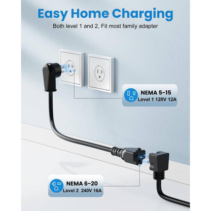 25Ft 240-Volt Portable EV Charger Level 1-2 SAE J1772 Plug with NEMA 6-20 5-15 Adapter Adjustable Current LCD