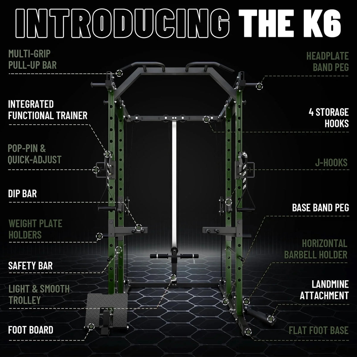 Power Rack Cage, 1500LBS Weight Cage with 1200LB Capacity Adjustable Weight Bench, 1500LB Capacity Barbell and 230LB Weight Plate Set Green Oasis