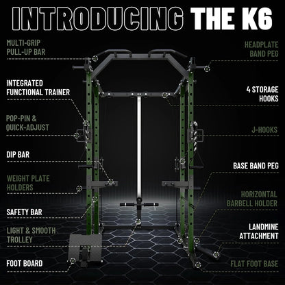 Power Rack Cage, 1500LBS Weight Cage with 1200LB Capacity Adjustable Weight Bench, 1500LB Capacity Barbell and 230LB Weight Plate Set Green Oasis