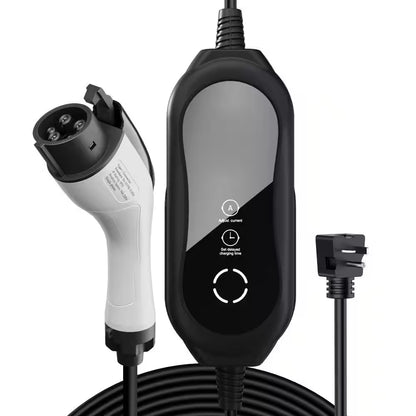 25Ft 240-Volt Portable EV Charger Level 1-2 SAE J1772 Plug with NEMA 6-20 5-15 Adapter Adjustable Current LCD