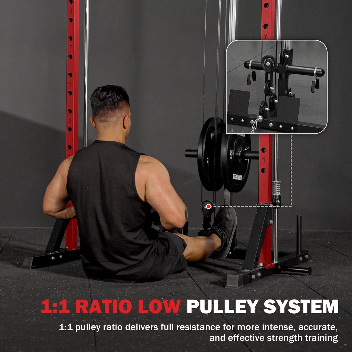 Smith Machine Home Gym, Multi-Functional Squat Rack with Lat Pull down System, Workout Station with Smith Bar, Barbell, Weight Bench and 35Lb/45Lb X2 Weight Plates