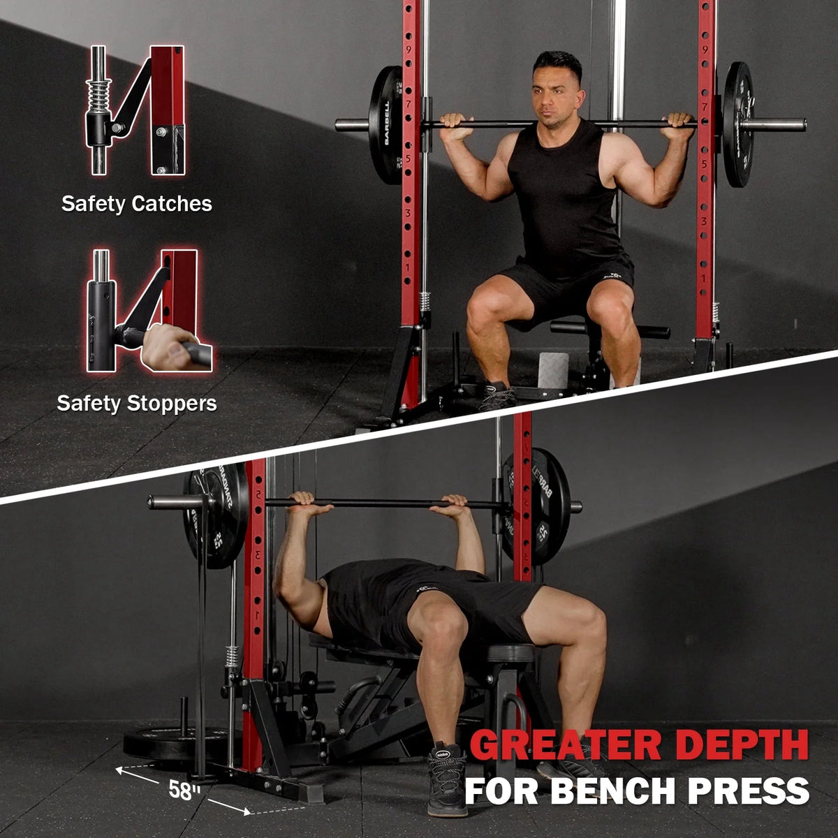 Smith Machine Home Gym, Multi-Functional Squat Rack with Lat Pull down System, Workout Station with Smith Bar, Barbell, Weight Bench and 35Lb/45Lb X2 Weight Plates