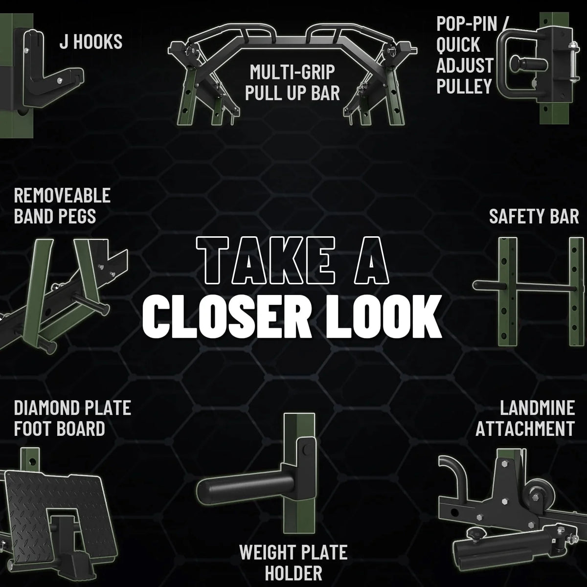 Power Rack Cage, 1500LBS Weight Cage with 1200LB Capacity Adjustable Weight Bench, 1500LB Capacity Barbell and 230LB Weight Plate Set Green Oasis